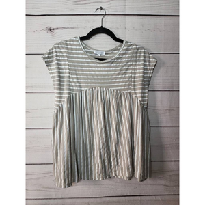 Sweet‎ Salt Womens Blouse Gray White Stripe Cap Sleeve Pullover Knit Modest XS